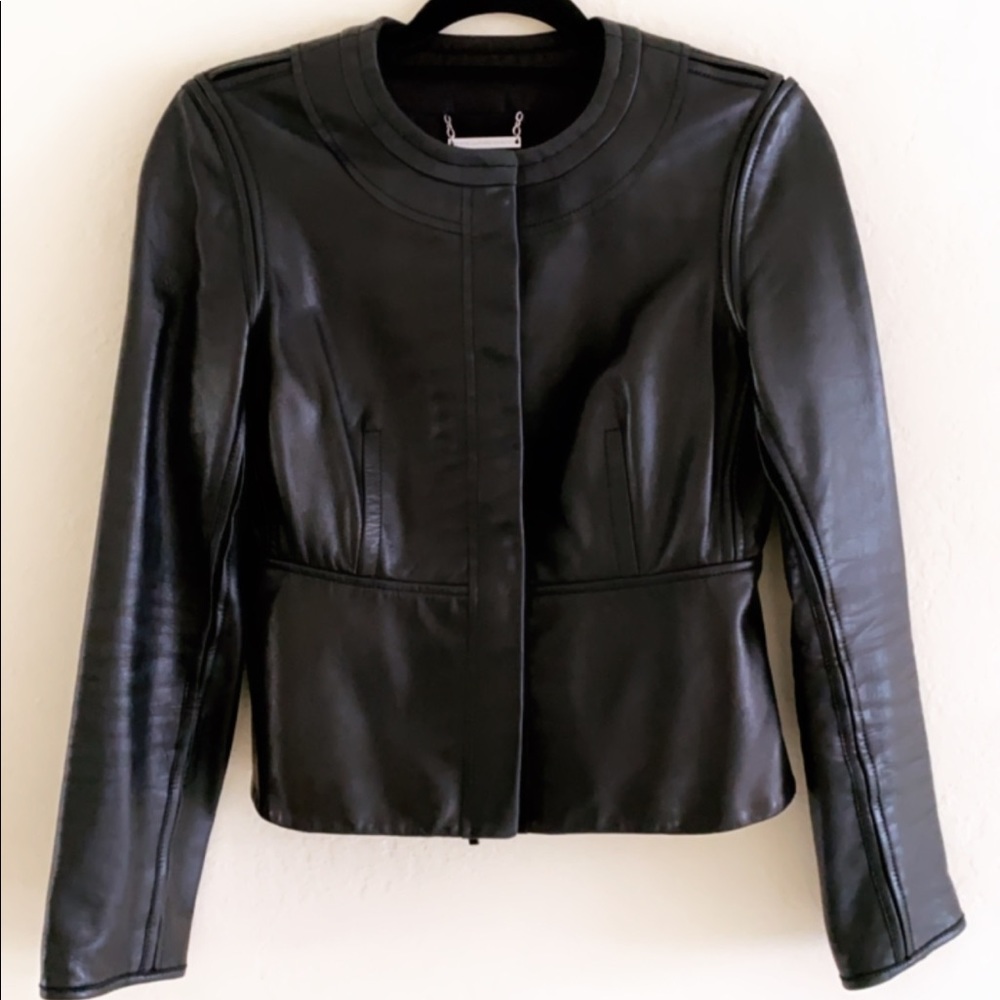 Diane von Furstenberg black leather jacket Sz 6 - Picture 1 of 8